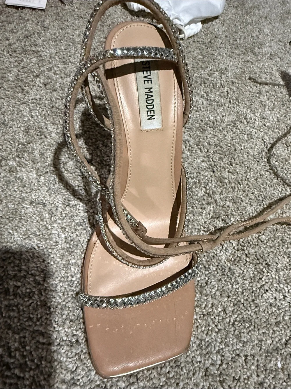 Steve Madden Beige Lace-Up Heels with Crystal Straps